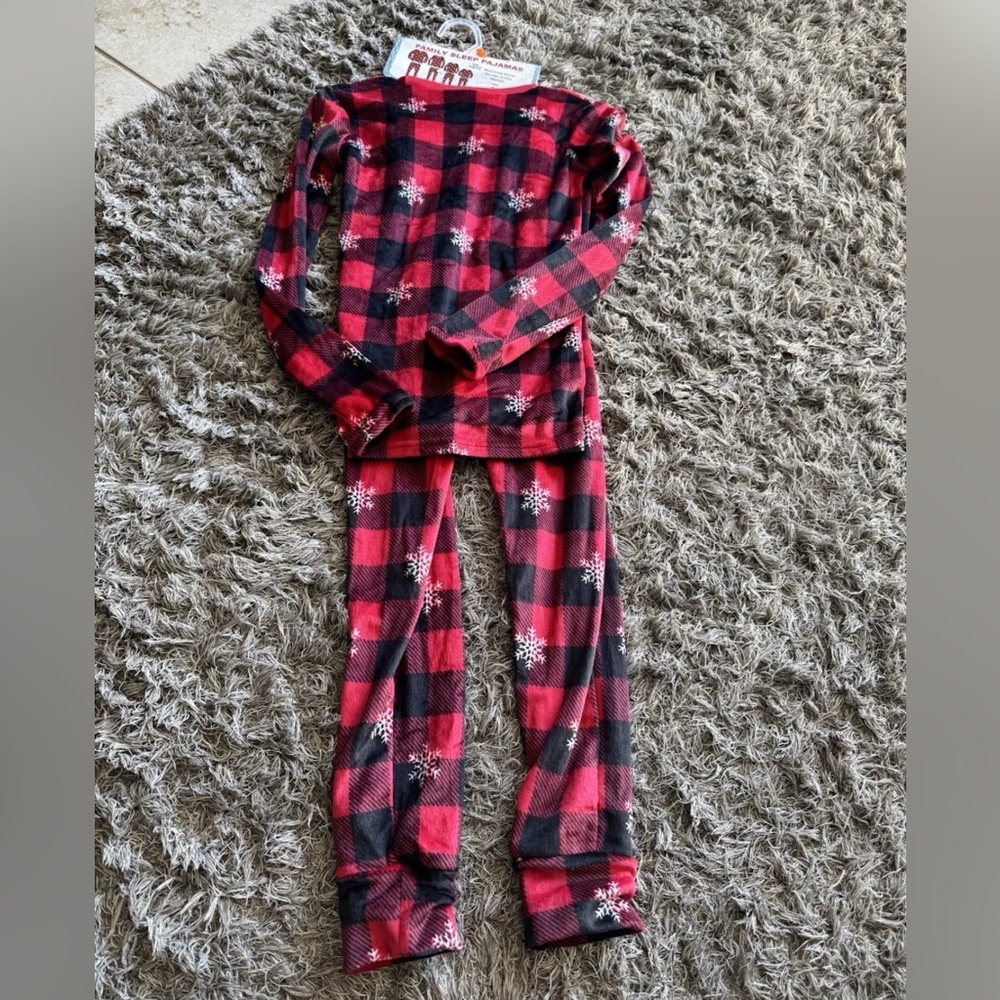 Unisex Kids 10/12 Christmas Pajamas Set | Plaid Snowflake | Family Matching